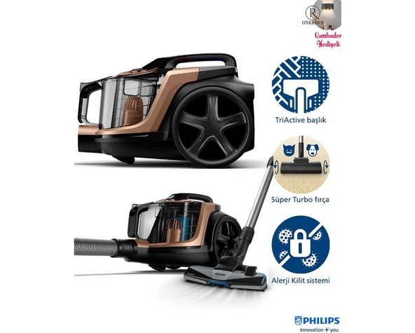 Philips Marathon Daily - Yüksek Emiş Gücü, Sessiz Çalışma ve Hepa Filtre 7000 Serisi Turbo Halıdöver Fırçalı Süpürge ürün görseli 1