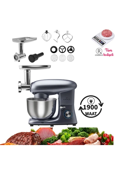 Karaca Multichef 6 Hız kademeli Kıyma Çekme Sucuk-Sosis İçli Köfte Aparatlı Mutfak Şefi 1900W ürün görseli 1