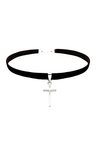 Siyah Kadife Kadın Haç Choker Kolye ürün görseli 1
