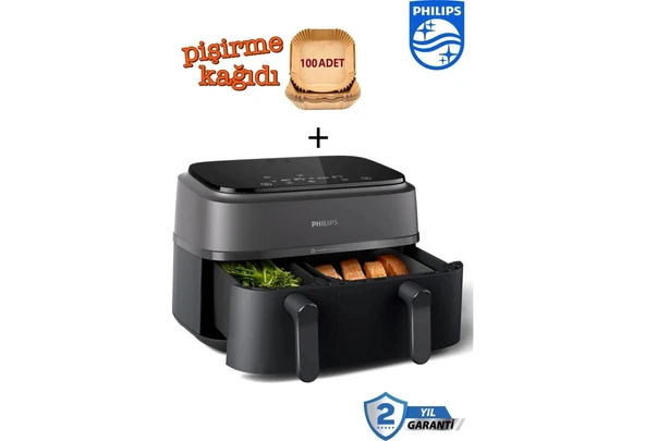 Philips 2750 W Güç ve Rapid Air Teknolojisi Çift Hazneli Büyük Hacim – 6 L + 3 L ile Maksimum Esneklik 3000 Serisi Çift Hazneli Airfryer & Fritöz ürün görseli 1