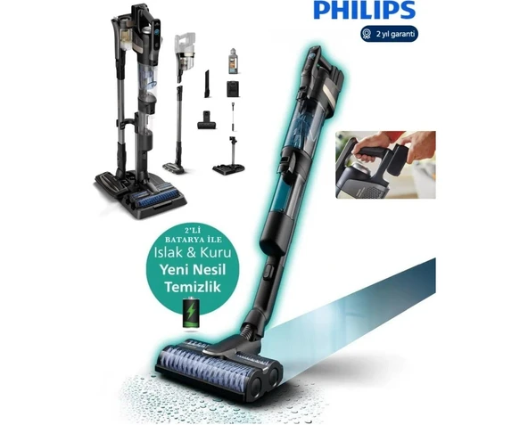 Philips Çift Batarya Islak-Kuru Elektrikli Dikey Süpürge 9000,VE Islak Mop, Kendi Kendini Temizleme Özelliği ürün görseli 1
