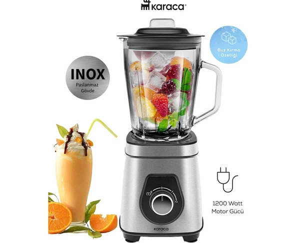 Karaca Inox Paslanmaz Gövde Smoothie BLENDER,1200W 1,5 Litre Cam Hazne Yüksek Gücü ile Yüksek Karıştırma ve Parçalama Performansı Sunar ürün görseli 1