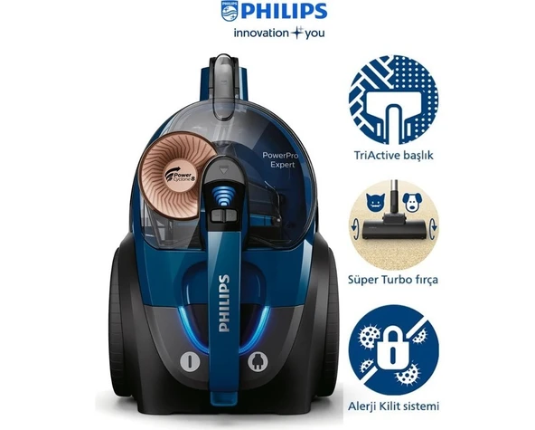 Philips Turbo Başlıklı Torbasız Süpürge, Olağanüstü Çekiş Gücü - Hepa Filtreli 7000 Serisi Powerpro Max Triactive Başlıklı Yüksek Performanslı Toz Torbasız El ürün görseli 1
