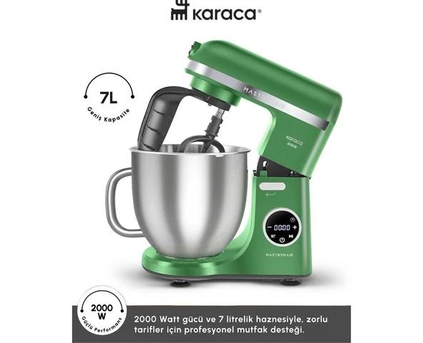 Karaca 2000W Yüksek Güçlü ve 7 Litrelik Büyük Hazneli Dijital Ekranlı Çırpma, Karıştırma ve Hamur Yoğurma Makinesi & Mutfak Şefi + Hassas Mutfak Tartı ürün görseli 1