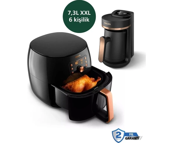 Philips Rapid Air Teknoloji Premium, Dev 7.3 Litrelik Hacmi, 2250W Gücü Xxl Premium Airfryer & Fritöz + Philips Türk Kahve Makinesi ürün görseli 1