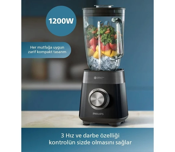 Philips Dondurulmuş Meyvelerden Yoğun Smoothie 1200W Problend Plus Teknolojili 2l Cam Haznelisürahili Blender ürün görseli 1