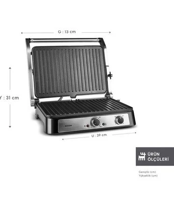 Karaca Zaman Ayarlı 2000 W Inox Izgara ve Tost Makinesi, 6 Dilim Kapasite, Yanmaz Yapışmaz Plakalar, Hızlı Isınan Kompakt Tasarım ve Pratik Mutfak Kullanımı, ürün görseli 1