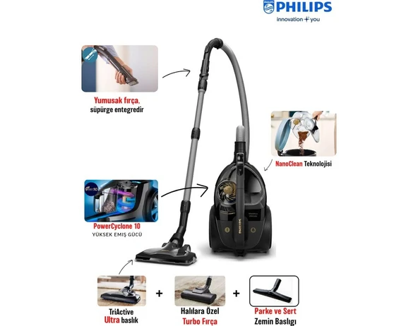 Phılıps Marathon ULTIMATEXB9125TOZ Torbasız Süpürge+ Halı Döver Turbo Başlık +Yedek Filitre Hediyeli ürün görseli 1