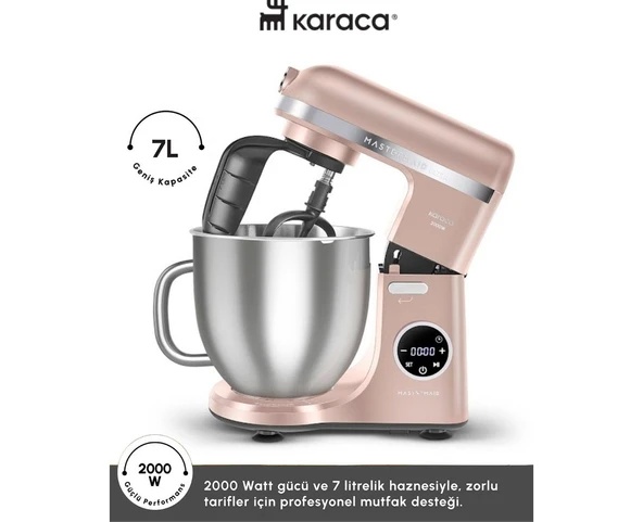 Karaca 2000W Yüksek Güçlü ve 7 Litrelik Büyük Hazneli Dijital Ekranlı Çırpma, Karıştırma ve Hamur Yoğurma Makinesi & Mutfak Şefi + Hassas Mutfak Tartı ürün görseli 1