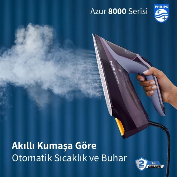 Philips Optimaltemp Akıllı Kumaşa Göre Isı Ayarlı Azur 8000 Serisi 240G Şok Buhar 55G/DK Sürekli Buhar 3000W Kumaşa Göre Isı Ayarlayan Elite Taban Ütü Isı Sıf ürün görseli 1