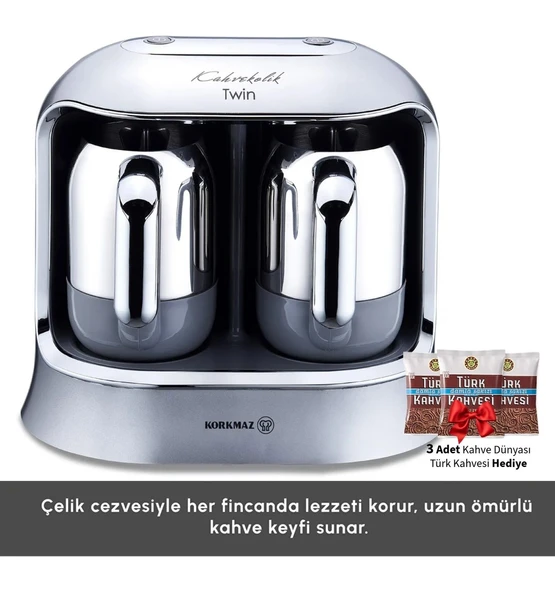 Korkmaz Çiftli Paslanmaz Inox Krom Tasarım Makine Inox/krom Kahvekolik Twin ürün görseli 1