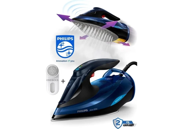 Philips 2600W Optimaltemp Azur Elite Akıllı Buhar Teknolojisi ve Kireç Temizleme 2600W Anti-Drip Özelliği Dikey Ütüleme+ Hav-Yün Temizleyici ürün görseli 1