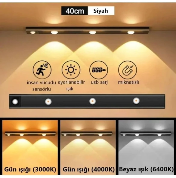 Onerous Dekoratif Gece Lambası - USB Şarjlı LED Aydınlatma Siyah 40CM ürün görseli 1