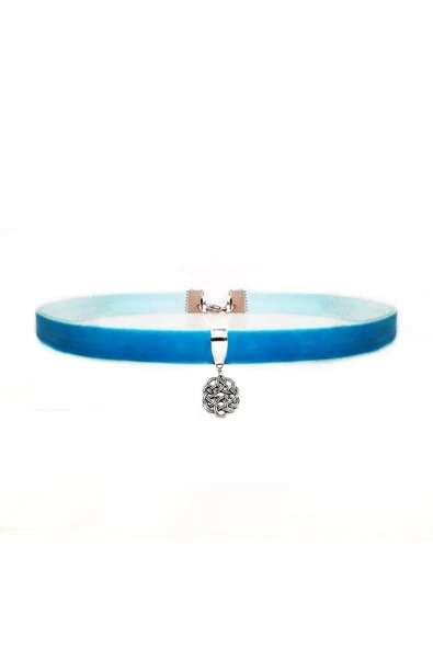 Mavi Renk Kadife Aşk Düğümü Choker Kolye ürün görseli 1
