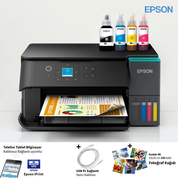 Epson Kablosuz Renkli Tanklı Yazıcı Dubleks Baskı Fotokopi Tarayıcı Özellikli Wi-Fi Direct Destekli Düşük Maliyetli Mürekkep Tankı Teknolojili Renkli LCD Ek ürün görseli 1