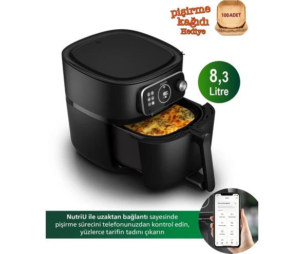 Philips 22 Farklı Pişirme Fonksiyonu 7000 Serisi Xxl Airfryer, Wı-Fı Uzaktan Bağlantı, 2kg, 8.3l Kapasiteli Hazne + 100 Adet Pişirme Kağıdı ürün görseli 1