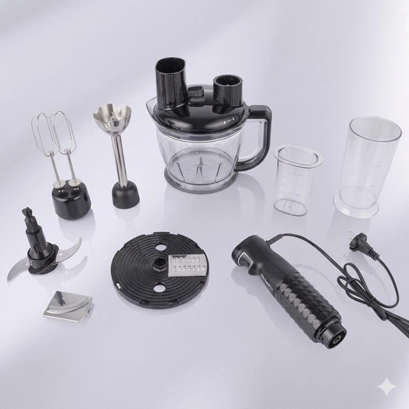 Arnica 1200 Watt Diamond Blender Set GH21481 Rende Dilimleme Doğrayıcı Çırpıcı 1.75L Sürahi Cam Hazne Komple Mutfak Seti Siyah ürün görseli 1