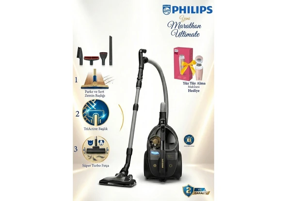 Philips turbo Başlıklı Kumandalı Yüksek Çekim Gücü Marathon Elektrikli Süpürge | Toz Torbasız Hijyenik Hepa Filtre ve Uzun Ömürlü Performans XB9145 ürün görseli 1