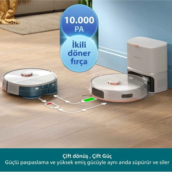 Philips 10000Pa Kendi kendini temizleyen Otomatik Mop Otomatik Toz Boşaltma Akıllı Robot Süpürge ürün görseli 1