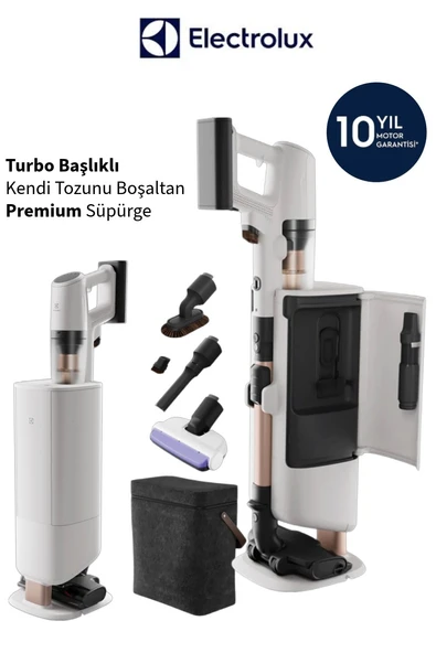 Electrolux Hepsi-1-Arada toz boşaltma, şarj ve bakım istasyonu Hijyenik UV 800 I EP83HB25UV Dikey Şarjlı Süpürge Beyaz ürün görseli 1