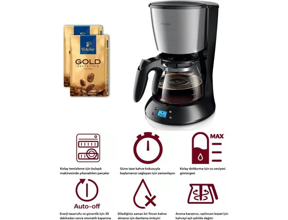Philips Filtre Kahve Makinesi Daily Collection +Tchibo Gold 2X250 Gr-Aroma Karıştırıcı, Optimum Lezzet ürün görseli 1