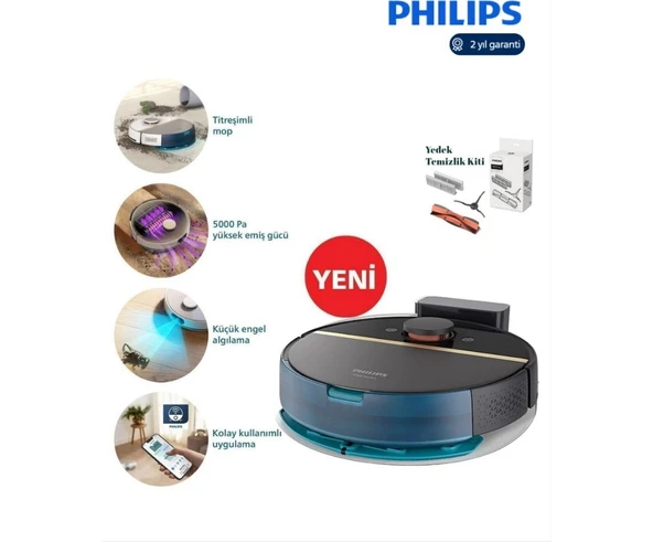 Philips Günlük Zahmetsiz Islak ve Kuru Derinlemesine Temizlik 7000 Islak Kuru Robot Süpürge, 5000 Pa,titreşimli Mop,sert Zemin ve Halıya Uygun Wi-Fi Ile Telef ürün görseli 1