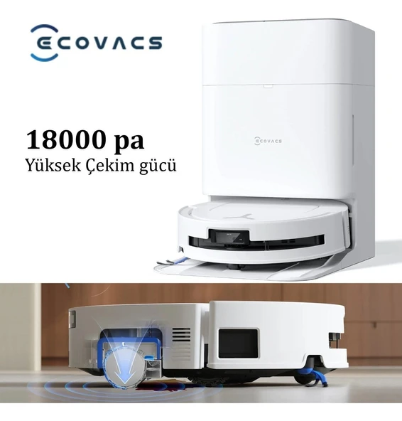 Ecovacs 18000Pa ZeroTangle 3.0 OZMO Roller Gerçek Zamanlı Mop Yıkama 75°C Sıcak Sulu OMNI Robot Süpürge ürün görseli 1