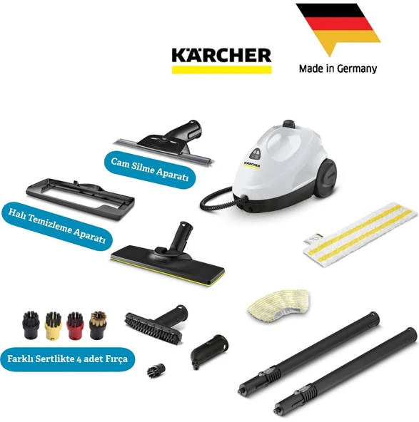 Karcher Sc 2 Easyfix Lite Set 1500W 3.2 Bar Buharlı Temizlik Makinesi - Zemin ve Yüzey Temizliği Için Tam Set - Ergonomik Easyfix Zemin Başlığı ve Mikrofiber ürün görseli 1
