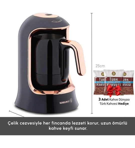 Korkmaz Siyah Rose Gold Detaylı Şık Türk Kahvesi Makinesi Siyah/rose A860-09 Kahvekolik Deluxe ürün görseli 1