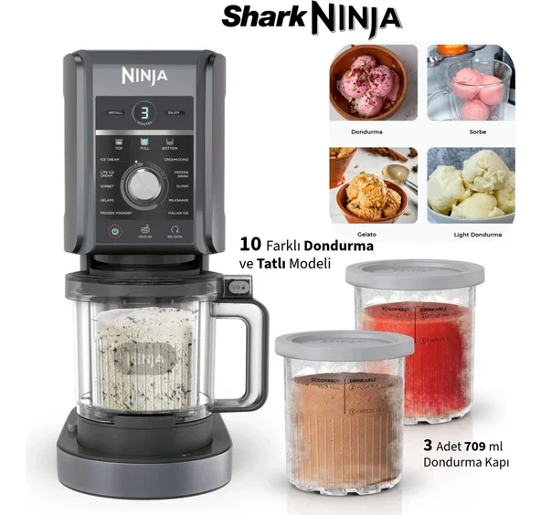 Ninja Deluxe Dondurma Makinesi - 11 Programlı Slushi Frappe Frozen Yoğurt Gelato Sorbe Milkshake Mix-In 1200W Profesyonel Çok Fonksiyonlu Cihaz ürün görseli 1