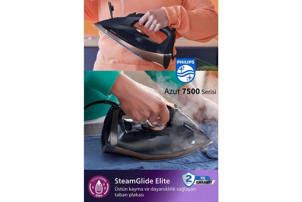 Philips 7500 Serisi 260G Şok Buhar 55G/DK Sürekli Buhar 3200W Güçlü Performans Steamglide Elite Taban Ütü Otomatik Kapanma Damlama Emniyeti Hızlı Isınma ürün görseli 1
