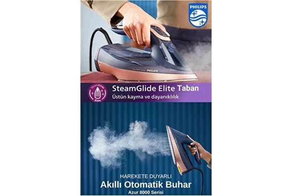 Philips Azur 8000 Akıllı Sensörlü Buharlı Ütü -260G Turbo Şok Buhar 3000 W+ Hassas Mutfak Tartısı ürün görseli 1