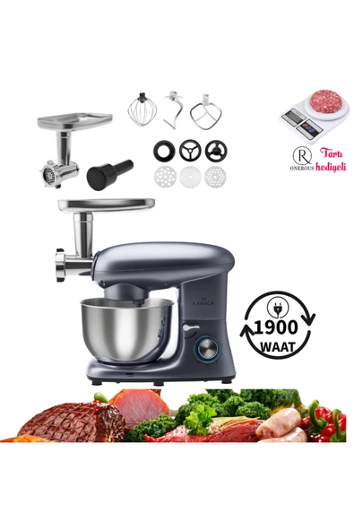 Karaca Premium Multichef Stand Mikser 2si Bir Arada Kıyma Ve Hamur Yoğurma Makinesi 1900w 5,5 Lt ürün görseli 1
