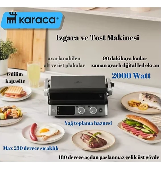 Karaca Compact Steel Sear And Grill Inox 2008 Izgara ve Tost Makinesi ürün görseli 1