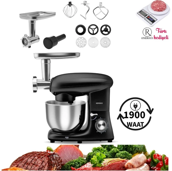 Karaca 5,5 Lt Multichef Kıyma Makinesi & Hamur Yoğurma-Içli Köfte Aparatlı 1900W-TARTI Hediye ürün görseli 1