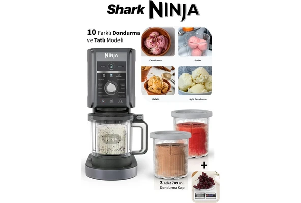 Nınja 10 Farklı Ürün 1 Arada Ninja® Creami® Deluxe Dondurma ve Frozen Makinesi - Shark Ninja + Mutfak Tartısı ürün görseli 1