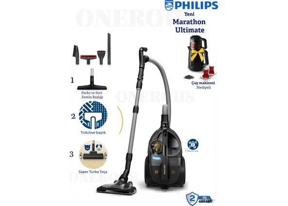 Philips Marathon Elektrikli Süpürge | Toz Torbasız Teknoloji | Güçlü Emiş, Hijyenik Hepa Filtre ve Uzun Ömürlü Performans+Philips Çay Makinesi ürün görseli 1