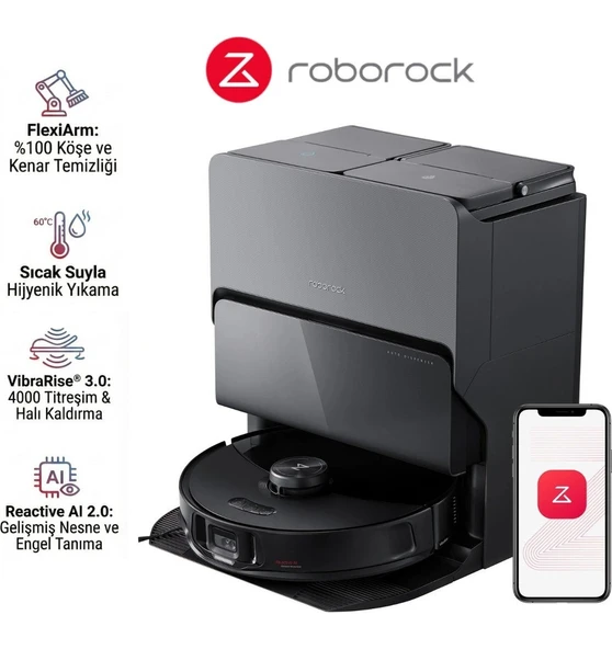 Roborock Kameralı Fotoğraf Çekme Özellikli Flexiarm Robotik Kol ve Sesli Komut Özellikli Tam Otomatik Istasyonlu Premium Robot Süpürge S8 Maxv Ultra ürün görseli 1