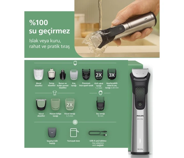 Philips Saç Sakal Vücut Kulak ve Burun Hepsi Bir Arada Islak Kuru Kullanımlı Üstün Performanslı 16 Parça Profesyonel Erkek Bakım Seti Series 9000 ürün görseli 1