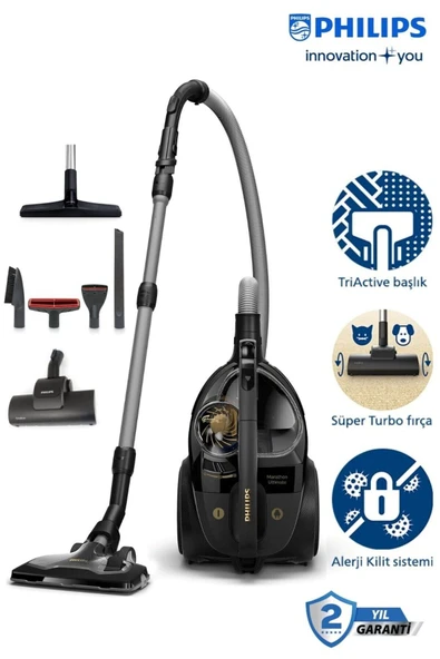 Philips Sessiz Ve Güçlü 5 Yıl Garanti Marathon Ultimate Toz Torbasız Elektrikli Süpürge Hepa13 XB9125 turbo ürün görseli 1