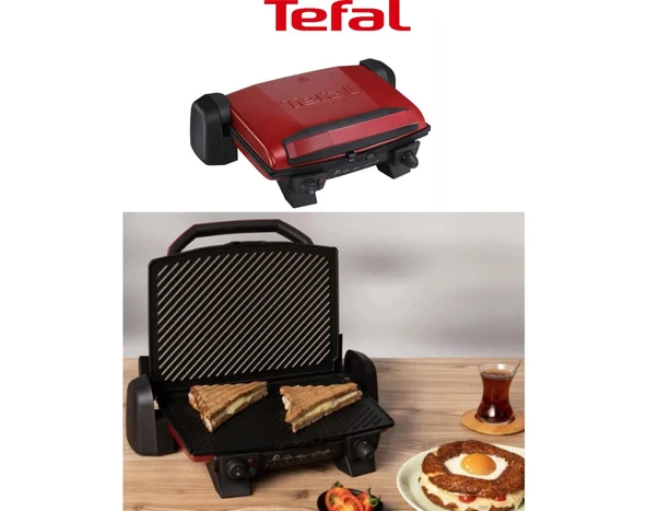 Tefal 2000W Güç, 6 Tost Kapasitesi ve Döküm Plaka ile Yüksek Performanslı Izgara Keyfi Kırmızı+Mutfak Tartısı Hediyeli ürün görseli 1