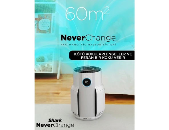 Shark 60M² Etkili 5 Yıl Uzun Ömür Filitre Akıllı Kirlilik Sensörü ve Koku Giderici Teknolojili Hepa Filtreli Standart Hava Temizleyici Neverchange5 ürün görseli 1