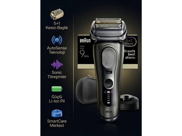 Braun Su Geçirmez Premium 9000 Serisi Profesyonel Sakal Bakımı Sıfır Tıraştitanyum Gövdeli Erkek Tıraş Makinesi Series 9 Pro+ ürün görseli 1