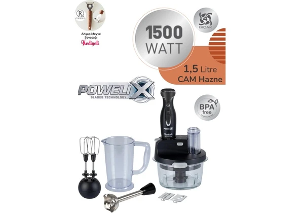 Tefal Dilimleyici ve Rende 4 Bıçaklı Powelix 1500W Güç 1,5 Litre Cam Hazneli Mutfak Robotu ürün görseli 1