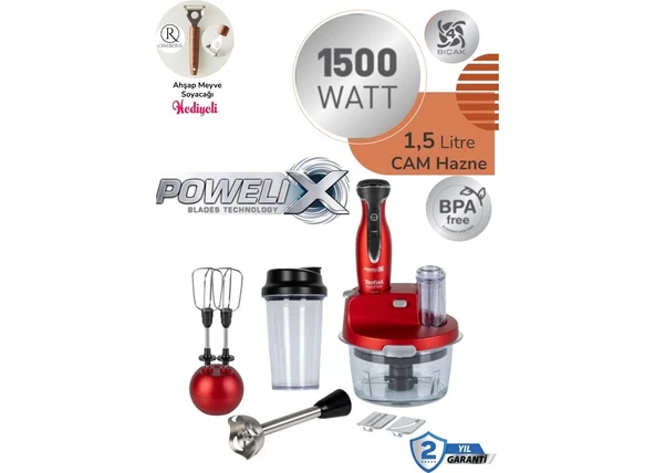 Tefal Dilimleyici ve Rende 4 Bıçaklı Powelix 1500W Güç 1,5 Litre Cam Hazneli Mutfak Robotu ürün görseli 1