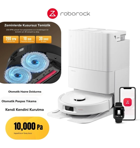 Roborock 60°c Sıcak Su Yıkamalı Halı Tanıma Mop Kaldırma ve 10.000 Pa Emiş Gücüne Sahip Lazer Navigasyonlu Beyaz Robot Süpürge Qrevo L ürün görseli 1