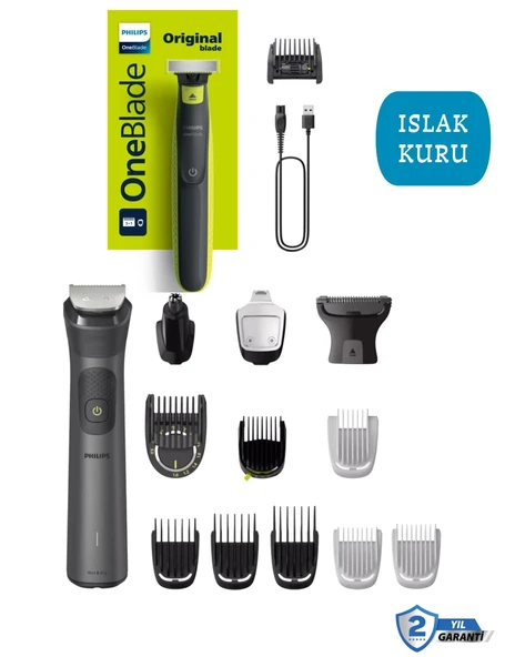 Philips erkek bakım seti yüz,saç,vücut ıslak kullanım+Elektrikli tıras makinesi sakal & Vücut - Islak & Kuru Kullanim+Taşıma Çantası ürün görseli 1