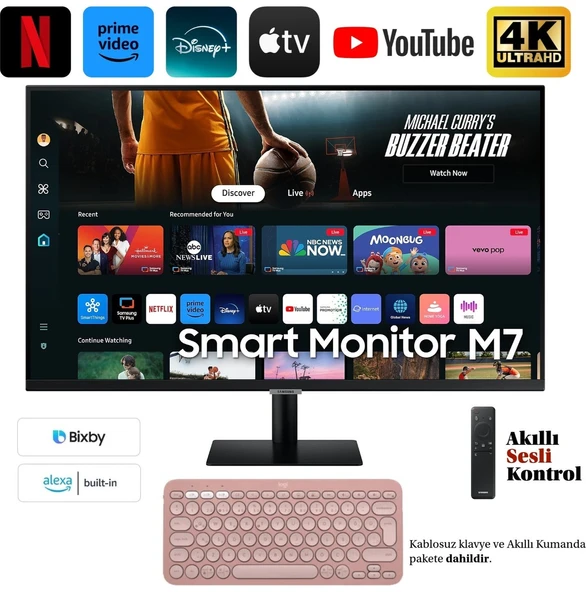 Samsung Akıllı Kumanda Sesli Kontrol Apple-Android Kablosuz Görüntü Aktarım 109 Ekran 43" Inç 4K UHD HDR10 3840 x 2160 Wi-Fi ,hdmı 65W Type-C Akıllı Monitör T ürün görseli 1
