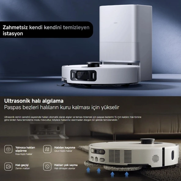 Xiaomi 20000Pa Yapay Zeka Destekli Otomatik Toz Boşaltma Sıcak Su Yıkama Akıllı Robot Süpürge ürün görseli 1