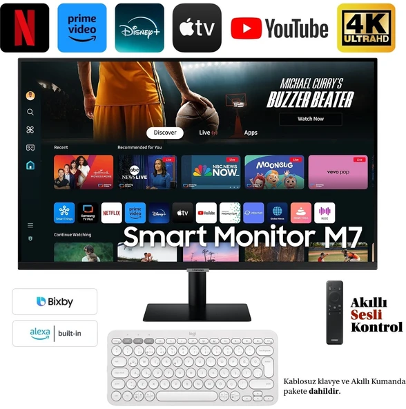 Samsung Akıllı Kumanda Sesli Kontrol Apple-Android Kablosuz Görüntü Aktarım 109 Ekran 43" Inç 4K UHD HDR10 3840 x 2160 Wi-Fi ,hdmı 65W Type-C Akıllı Monitör T ürün görseli 1